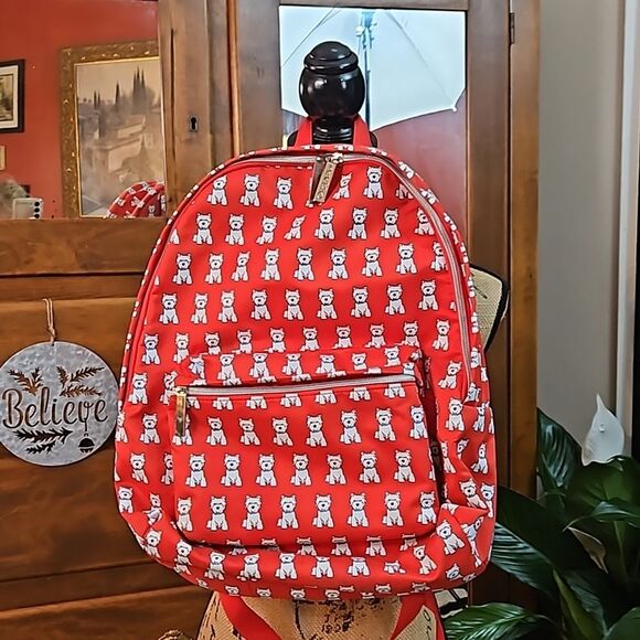 Marc Tetro Red Backpack White Scottish Dogs - Picture 1 of 14